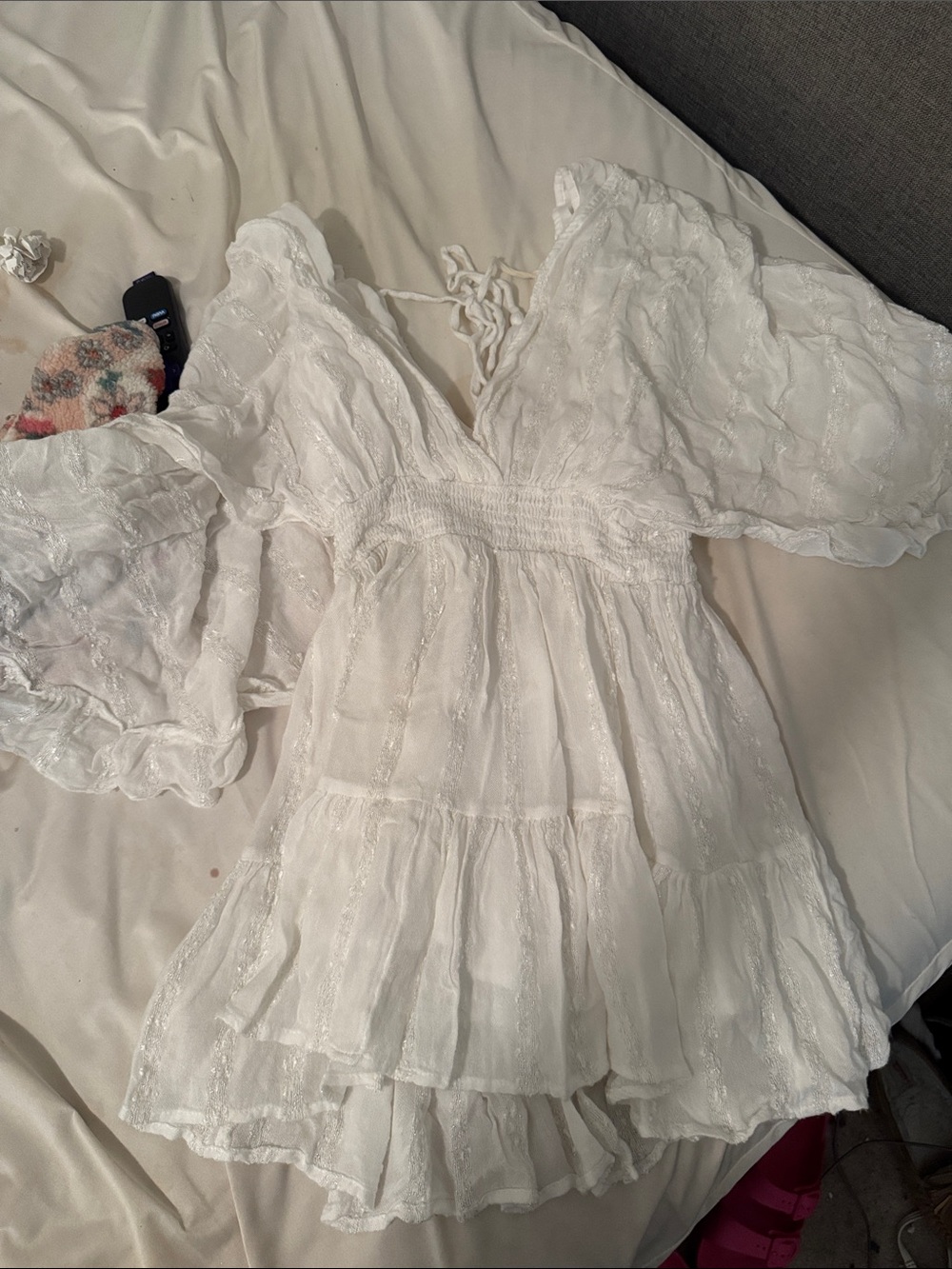 Surf Gypsy White Tiered Puff-Sleeve Mini Dress